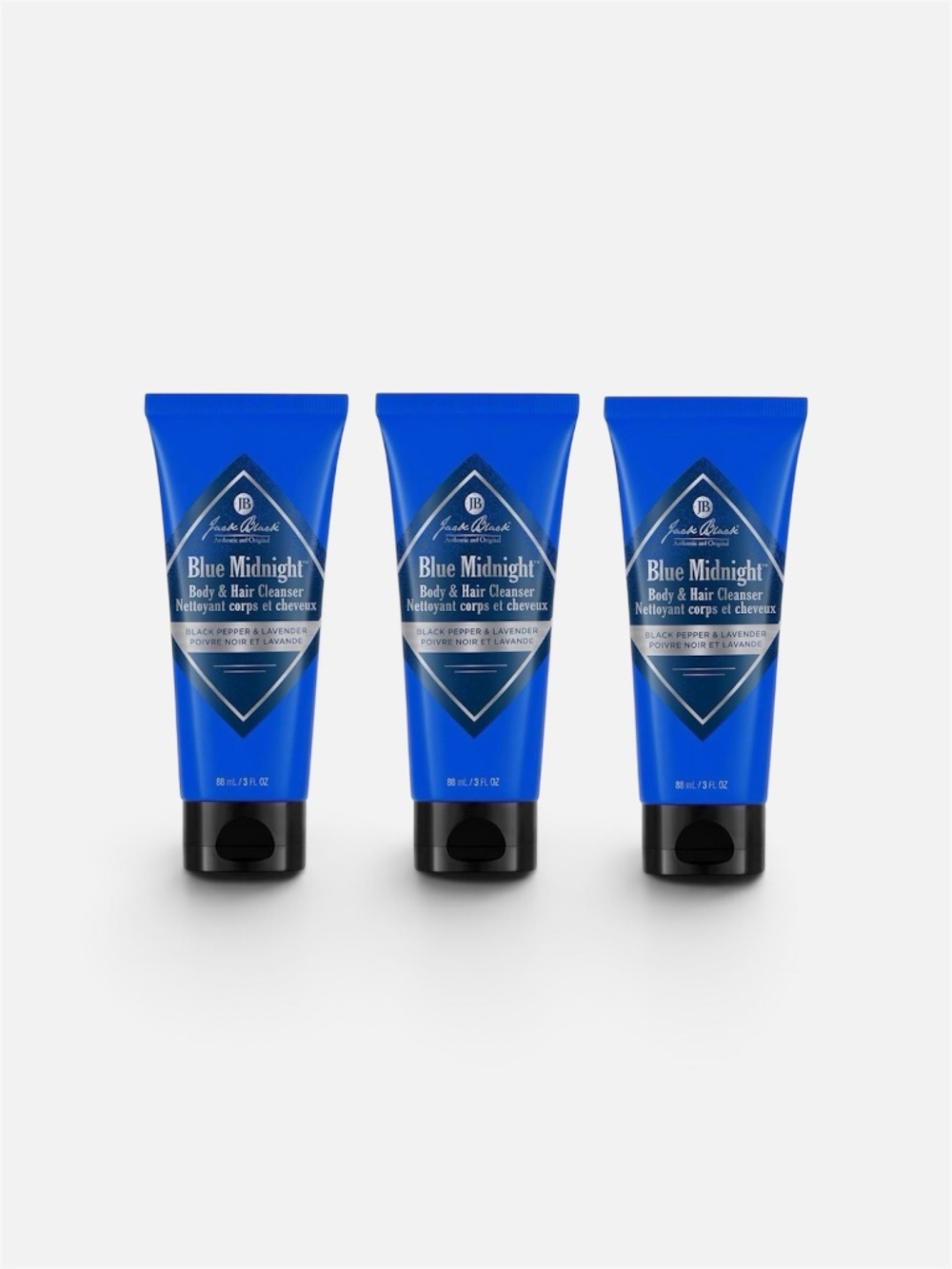 Jack Black Blue Midnight Body & Hair Cleanser 3 Pack 3 oz Each New